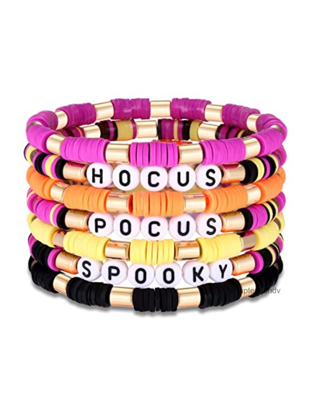 Halloween HOCUS POCUS Preppy Heishi Stretch Bracelet Set Stackable Vinyl Disc